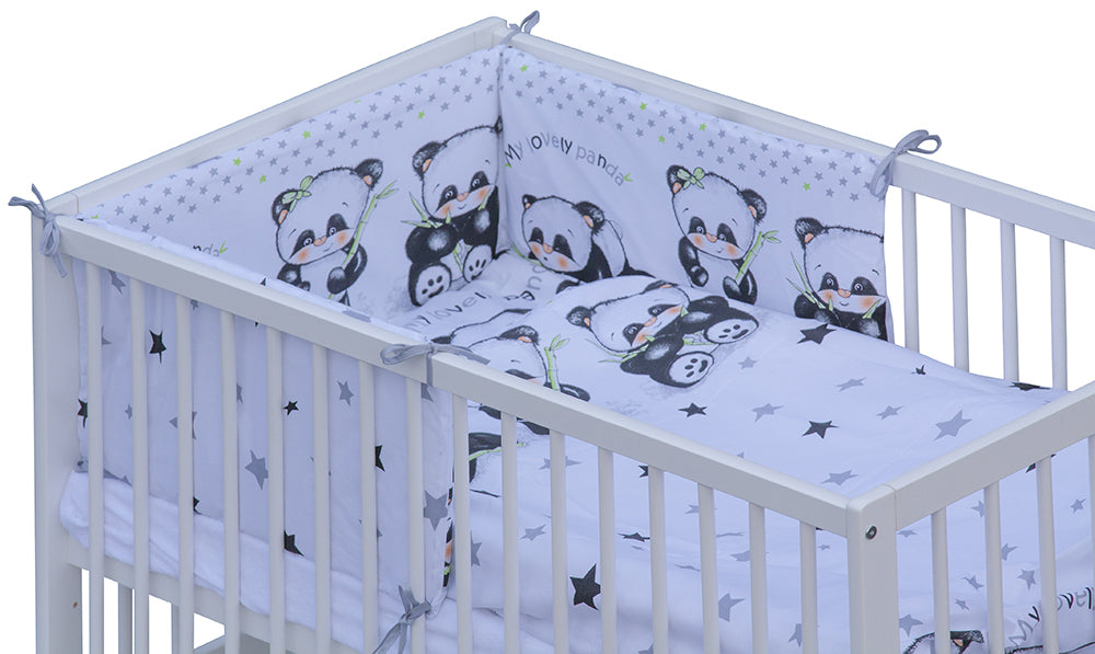 Postieľka s kompletnou výbavou Panda - biela, 120 x 60 cm