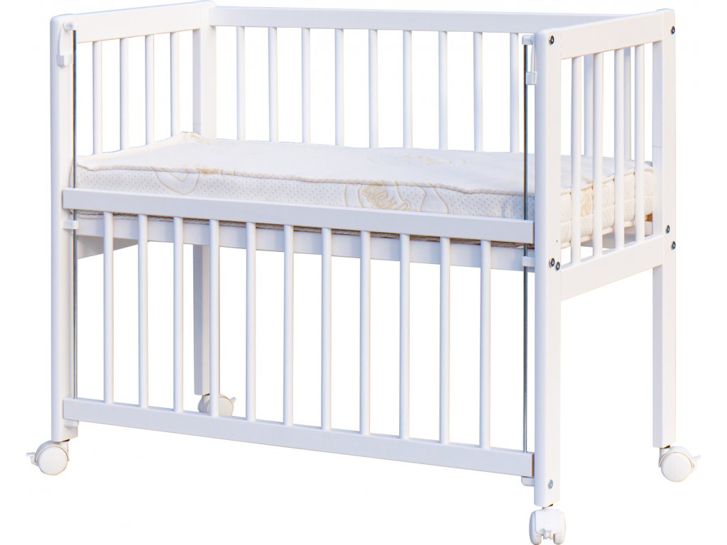 Biela postieľka so sťahovacím bokom k posteli Baby II - borovica,  90 x 41 cm