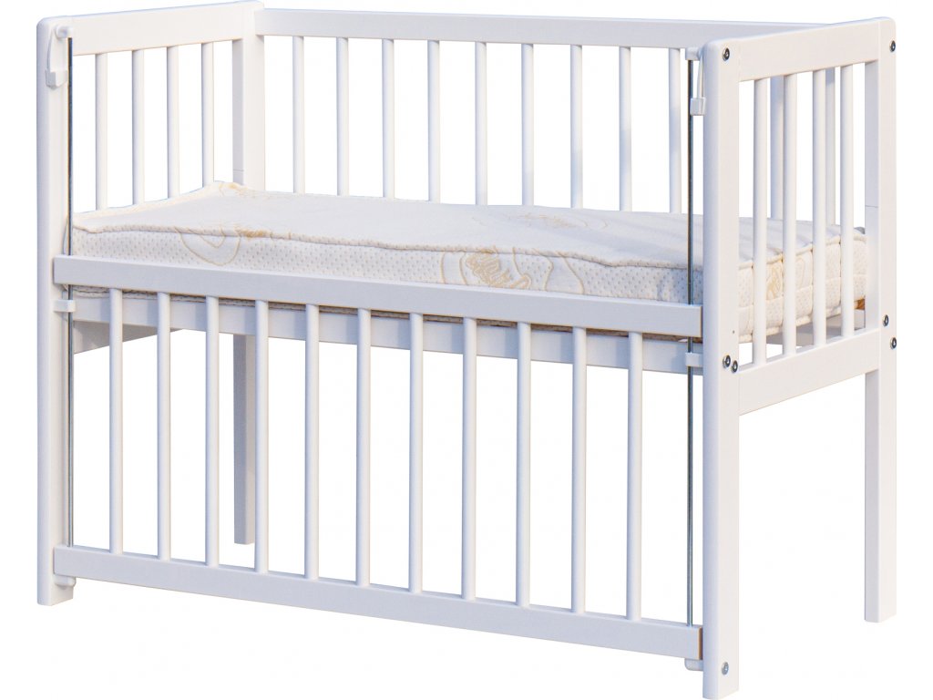 Biela postieľka so sťahovacím bokom k posteli Baby II - borovica,  90 x 41 cm