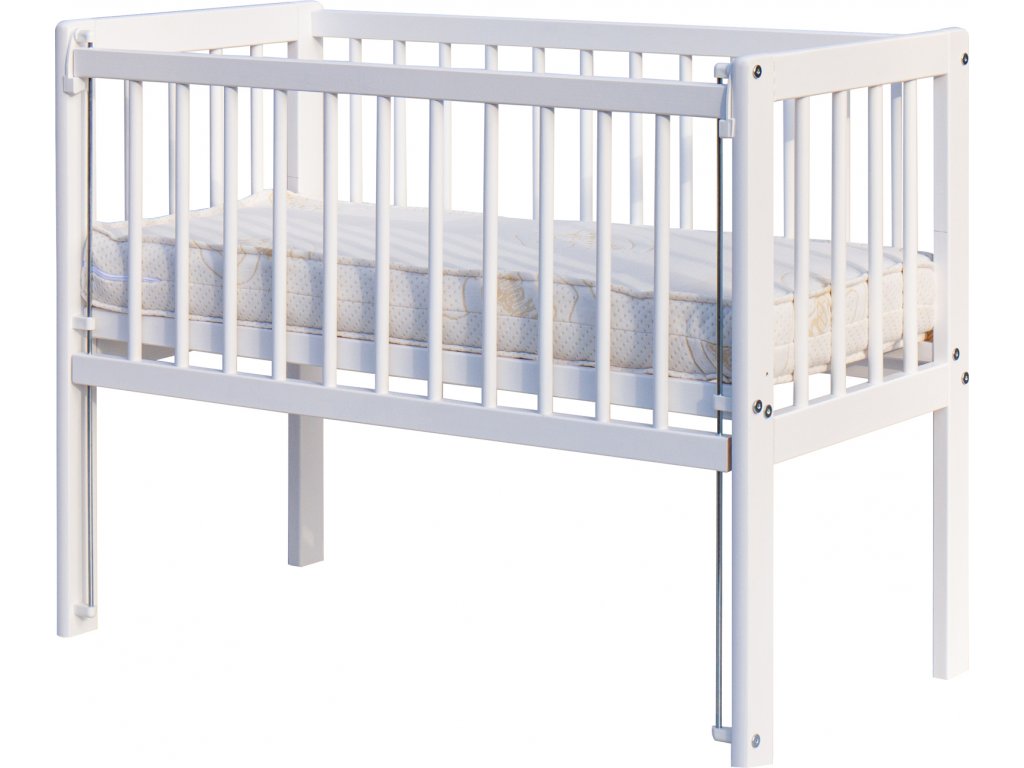 Biela postieľka so sťahovacím bokom k posteli Baby II - borovica,  90 x 41 cm